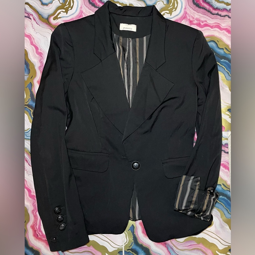 Pinko Black Blazer with Striped Lining
